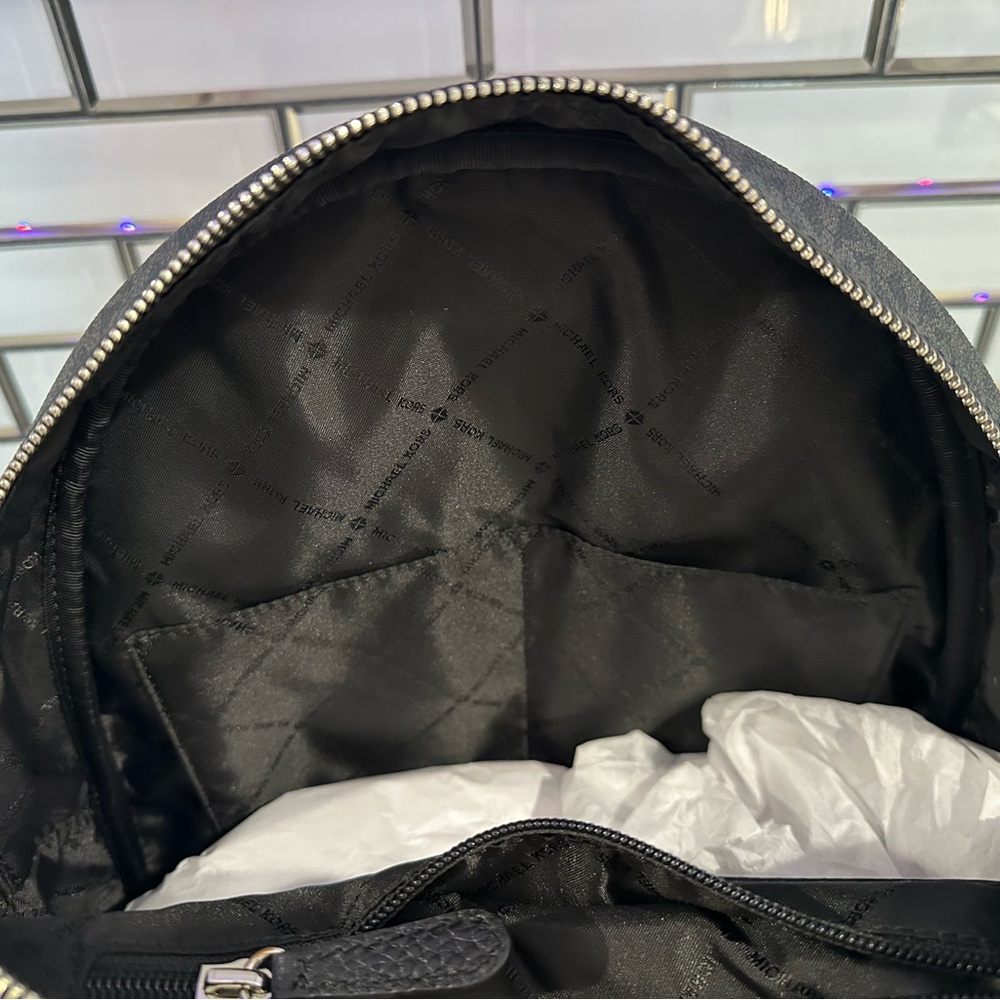 Michael Kors Logo Backpack Purse – Black/Grey MK Monogram - Picture 5 of 7